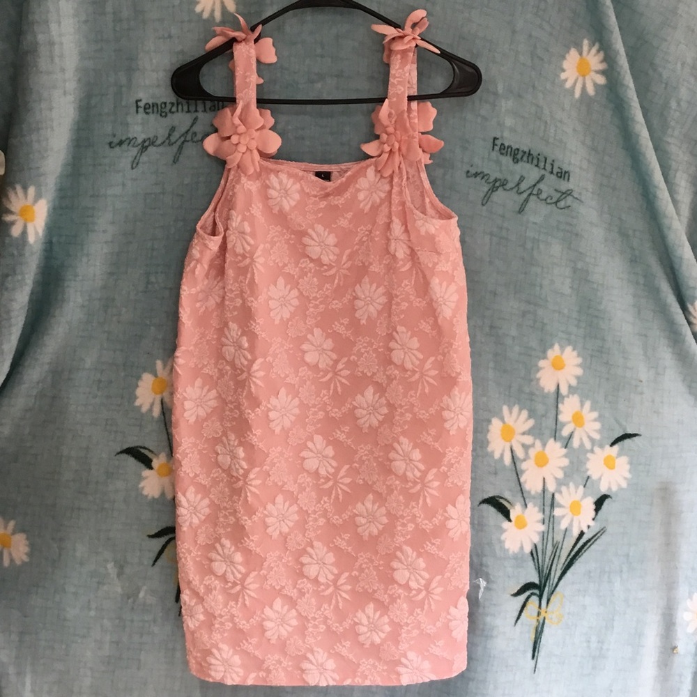 Girls Pink Floral Lace Sundress with Bow-Strap Accents